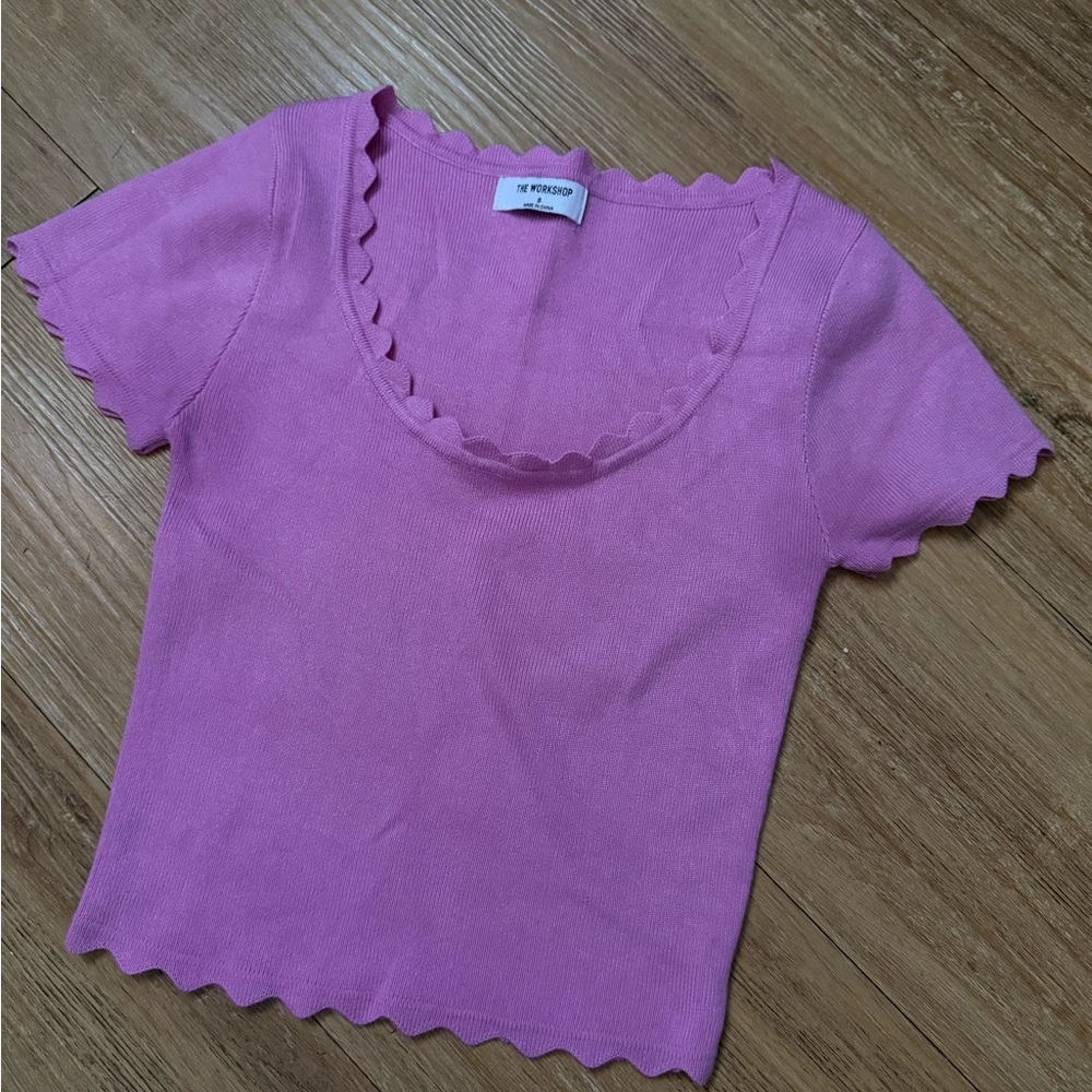 Workshop Republic Clothing Pink Ribbed Crop T-Shirt